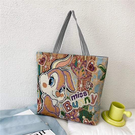 Miss Bunny Retro Knitted Tote Bag