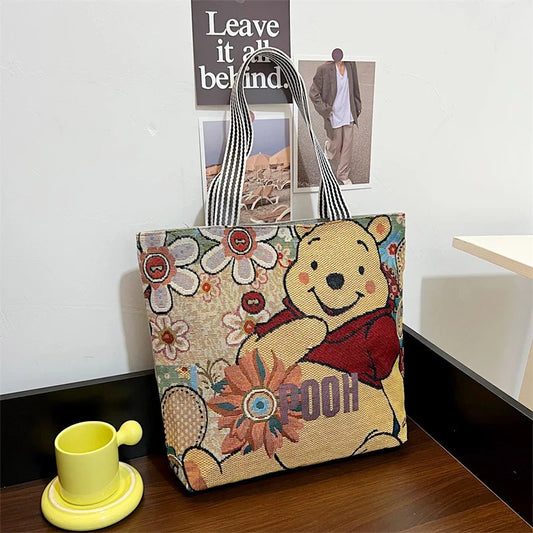 Pooh Bear Flower Retro Knitted Tote Bag